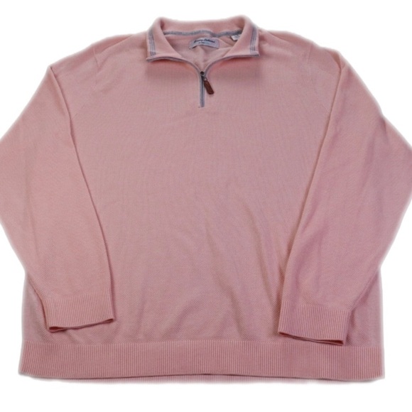 Tommy Bahama Coolside Sweater Mens Large Pink IslandZone Quarter Zip Pullover - Picture 1 of 12